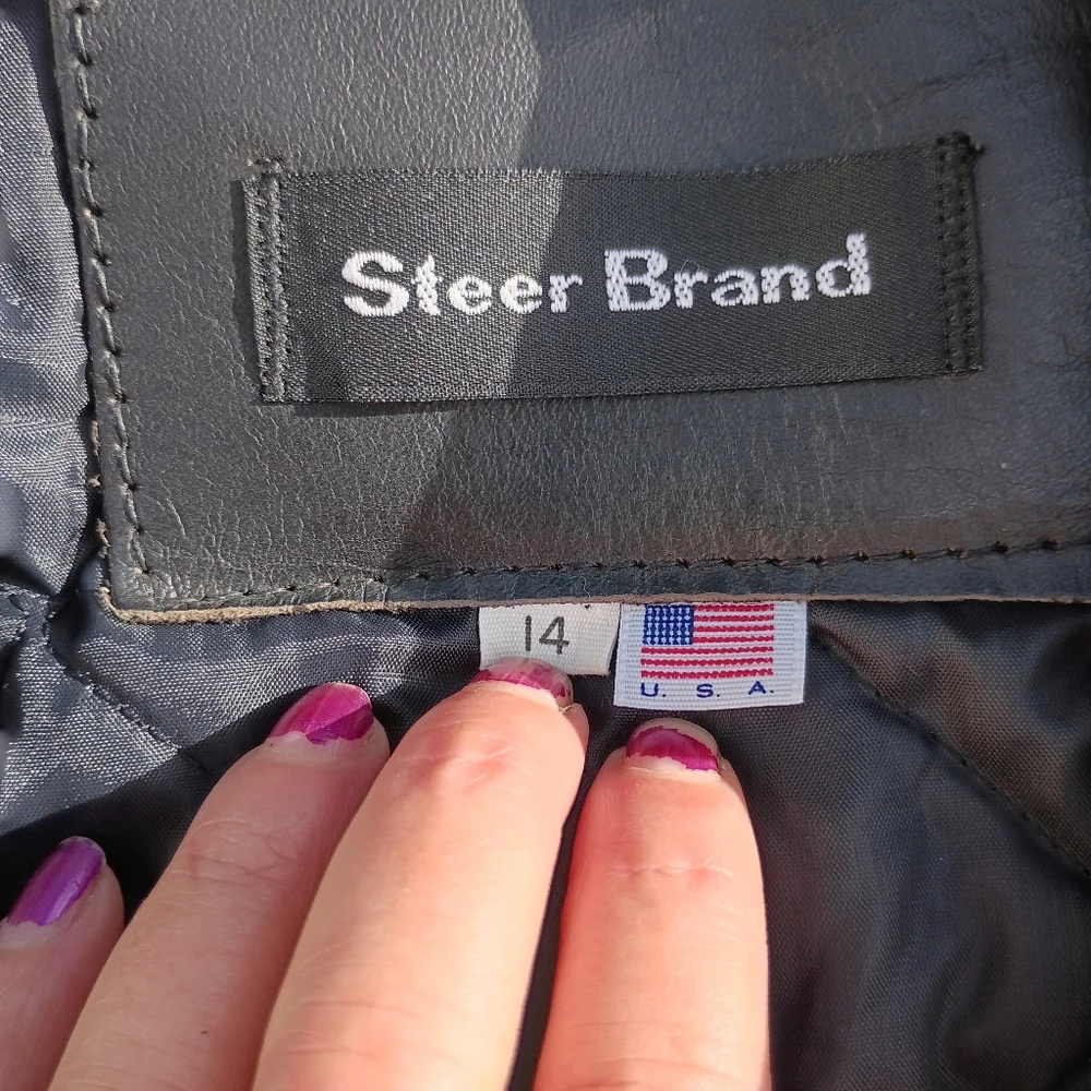 Steer Brand Black Leather Moto Jacket Belted Zip Front Size 14‎ USA - Picture 6 of 15